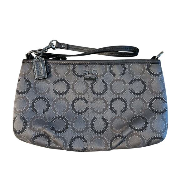 Coach Large Signature Wristlet Grey Silver Convertible Strap - Picture 2 of 8